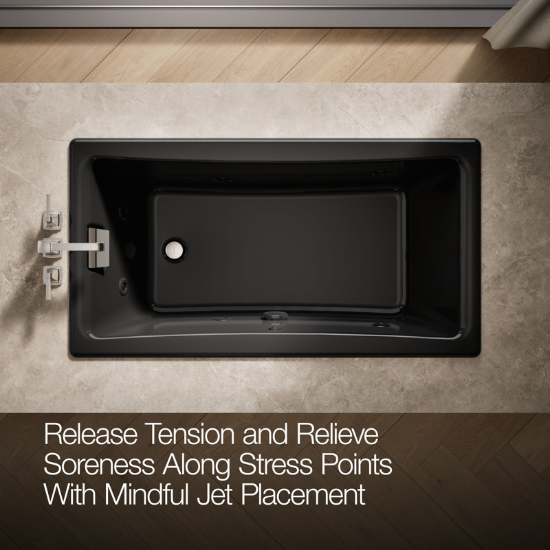 Tea-for-Two 60" x 32" Drop In or Undermount Whirlpool Cast Iron Bathtub with Heater, Black