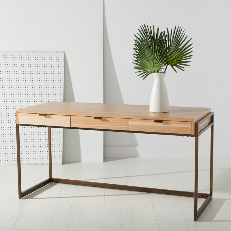 Vera Solid Wood Writing Desk, Walnut/Antique Brass