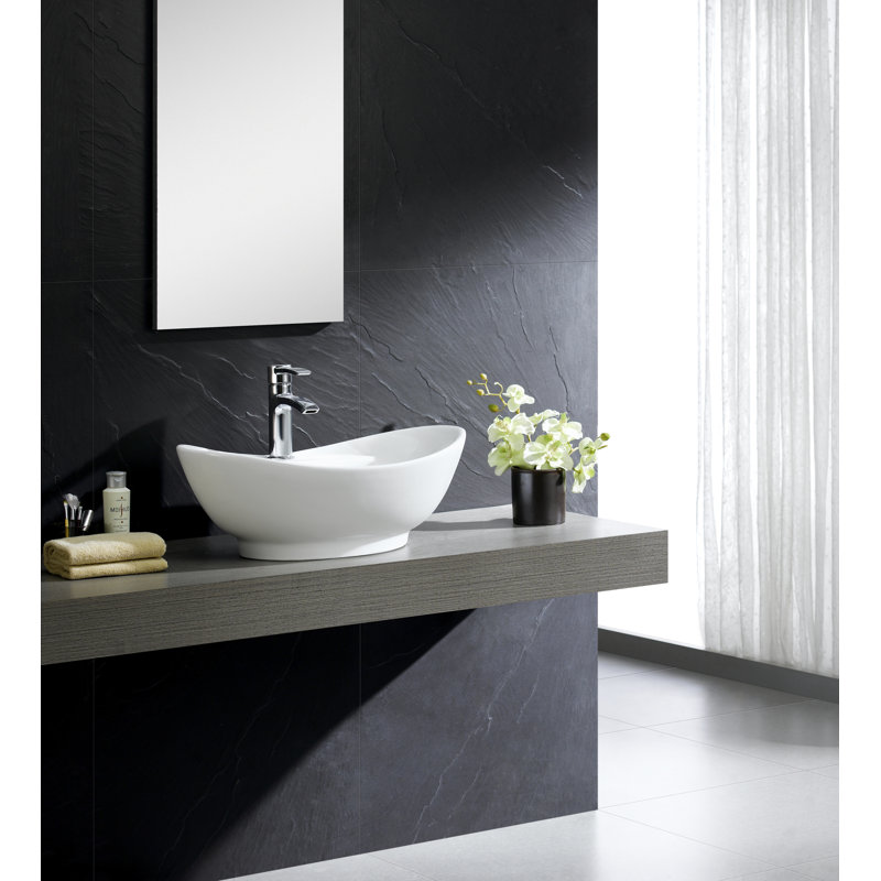 Modern Glossy White Ceramic Oval Vessel Bathroom Sink