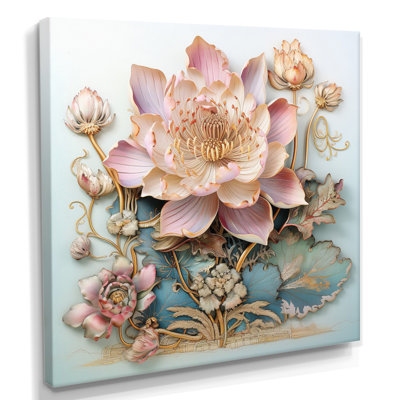 Fleur de lotus rose pastel sur bleu rétro I - impression d'art mural Lotus