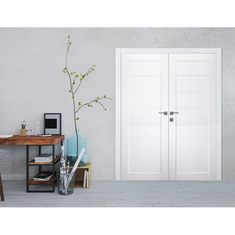 Porte intérieure pré-suspendue double Alda Active, 71,75 po x 79,37 po, Blanc noble, Gauche