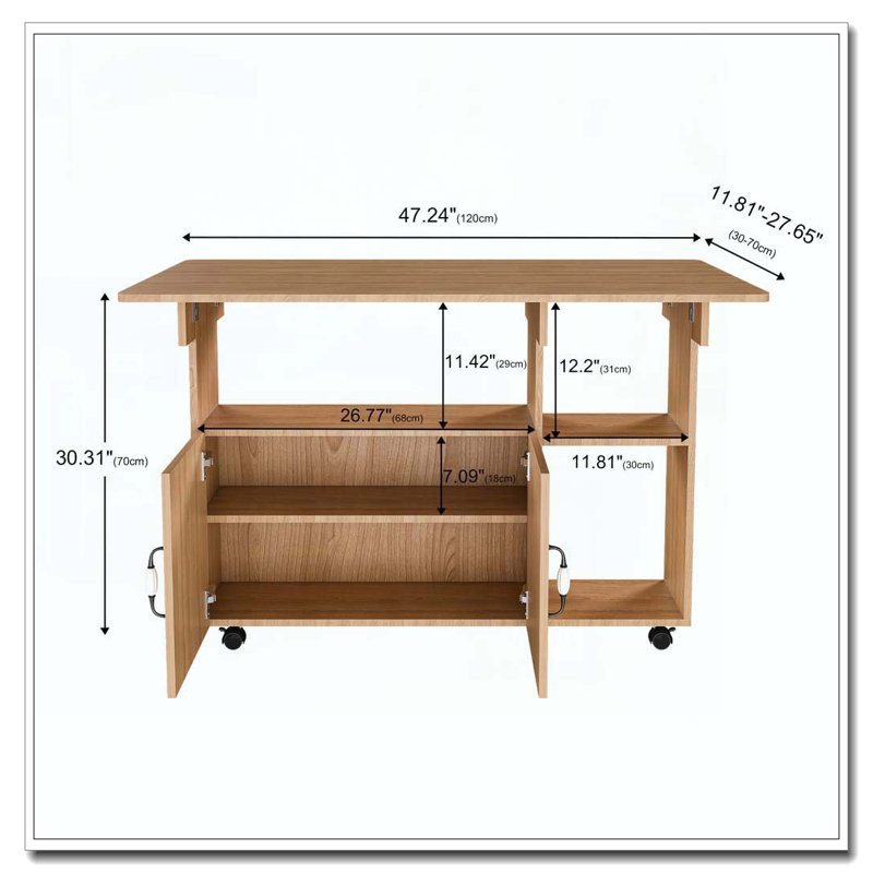Table pliante avec tablettes et roulettes de rangement, table de salle à manger pliable de 47 pouces pour les petits espaces, bureau compact pour la cuisine