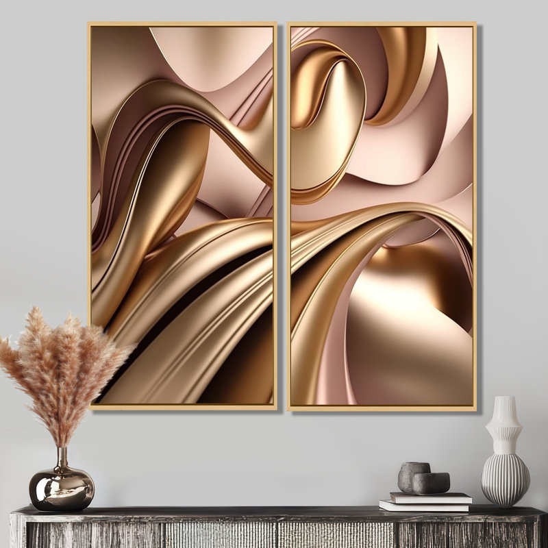 Or liquide lisse dans des tons doux d'or et de taupe IV - décoration murale rose, H 40 po x l 40 po, Crème, crème