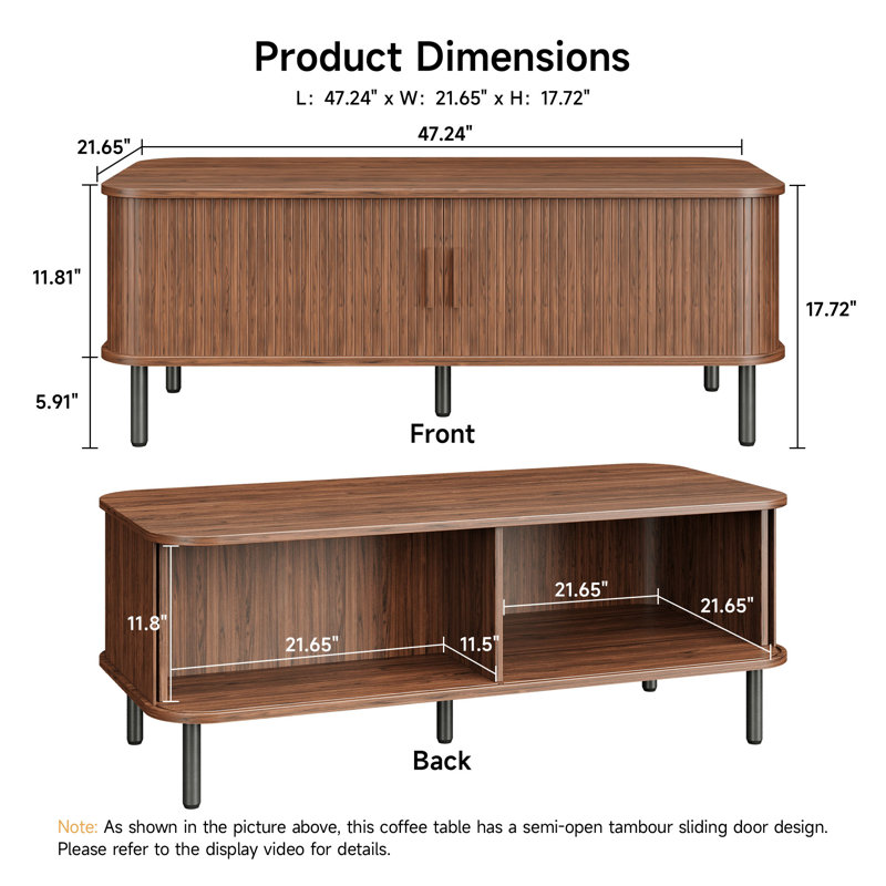 Table basse 47,2 po Mid Century Modern, Noyer