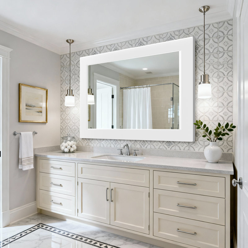 Rectangular Decorative Wall Mirror With Statement Deep Frame, HD Tempered Glass Vanity Mirror For Bathroom, Entryway, Or Bedroom