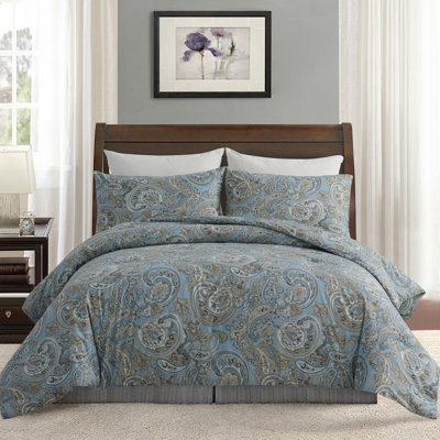 Blue Paisley Comforter Set Queen, 100% Cotton Boho Paisley Pattern Comforter Set 3 Pcs Soft Cotton Lightweight Comforter All Season Down Alternative Bedding Sets