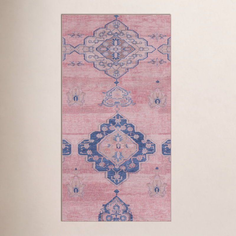 Tapis rose / bleu Davin, Rectangle 4 pi x 8 pi