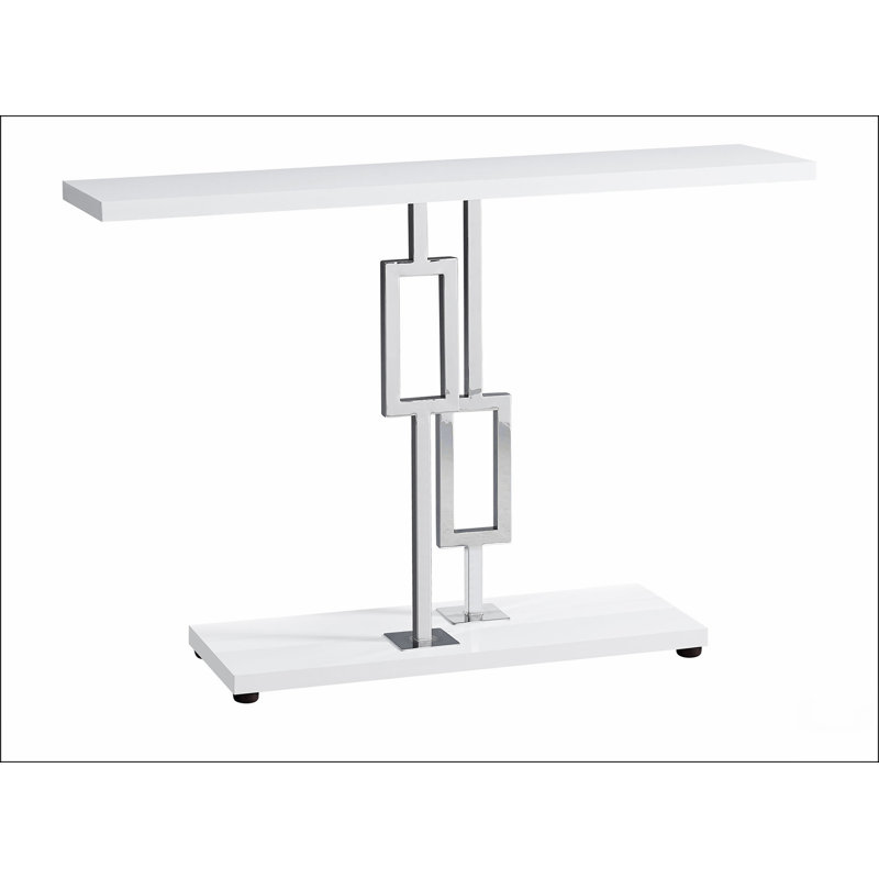 Table d'appoint, console, vestibule, étroit, canapé, stratifié blanc brillant, métal chromé