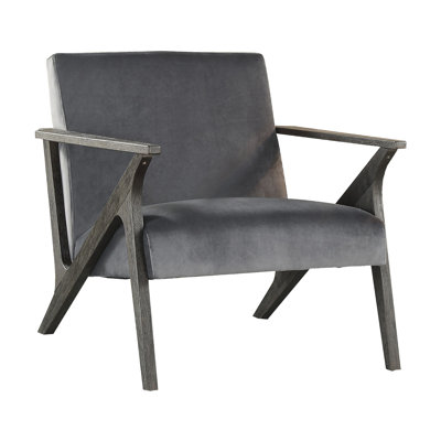 Retro Style Velvet Upholstered Gray Accent Chair 1Pc Solid Rubberwood Antique Gray Finish Modern Home Furniture -  Corrigan StudioÂ®, 7809FE1DD4324D83BECC83A27E3421EF