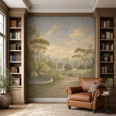 Papier peint ciel nuageux, décor pastoral, décoration murale rétro