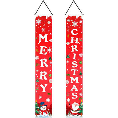 Christmas Decorations Outdoor Front Porch Signs Set - Merry Christmas Door Banner,Snowman Santa Claus Christmas Hanging Door Banners,Indoor Outdoor Xmas Decor For Home,Garage,Yard,Office,Wall,Holiday