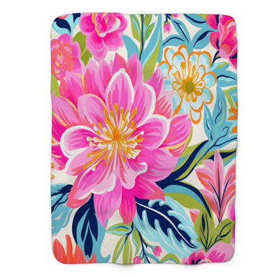Bright Floral Art - 1 Piece Premium Sherpa Blanket