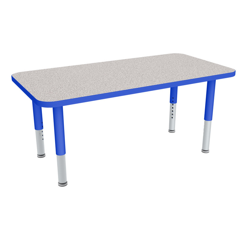 Table d'activités préscolaire rectangulaire à hauteur réglable avec roulettes, Gris nebula, Bleu, L 48 po x l 30 po