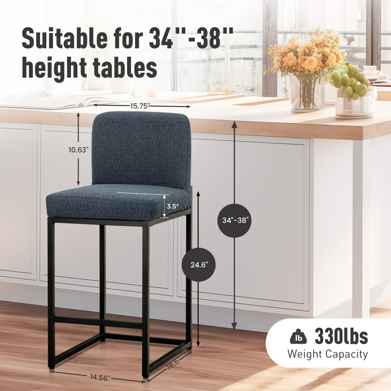 Chenille Bar Stool For Smart Life Set Of 4, Dark Blue