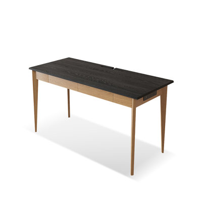 Black+Burlywood Rectangular Solid Wood with 2 drawers desk