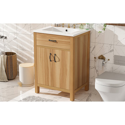 Bathroom Vanity With Solid Wood Frame, Flip Drawer, Soft-Close Doors, Adjustable Shelf, And Modern Sink For Versatile Storage