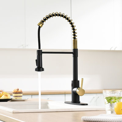 Automatic Smart Hands Kitchen Faucet - Touchless With Pull Down , Black And Gold, Contemporary Design, Stainless Steel, Ceramic Sink Smart, , + Contemporary, Filler