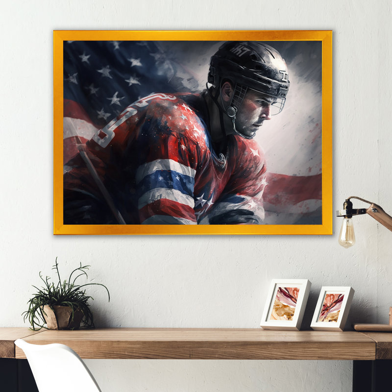 «Hockey Player On Break III», impression sur toile, H 24 po x l 32 po x P 1 po, Impression dorée sur toile encadrée