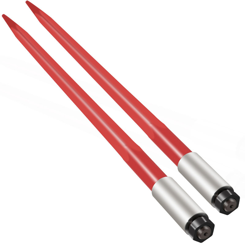 Paire de lances à foin de 39 po, capacité de 3000 lb, lances à balles carrées à fixation rapide 1 3/4 po, fourches à balles à revêtement rouge, pique à foin avec écrou hexagonal et manchon pour chargeurs