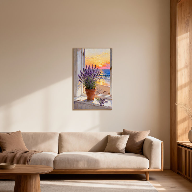 Plantes et fleurs, coucher de soleil, lavande, fenêtre, impression d'art, H 18 po x l 12 po