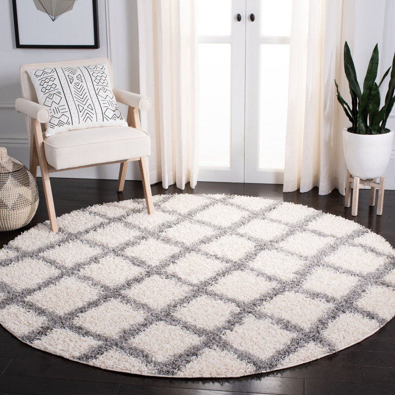 Tapis ivoire à motif géométrique Simuel, Rond 6 pi