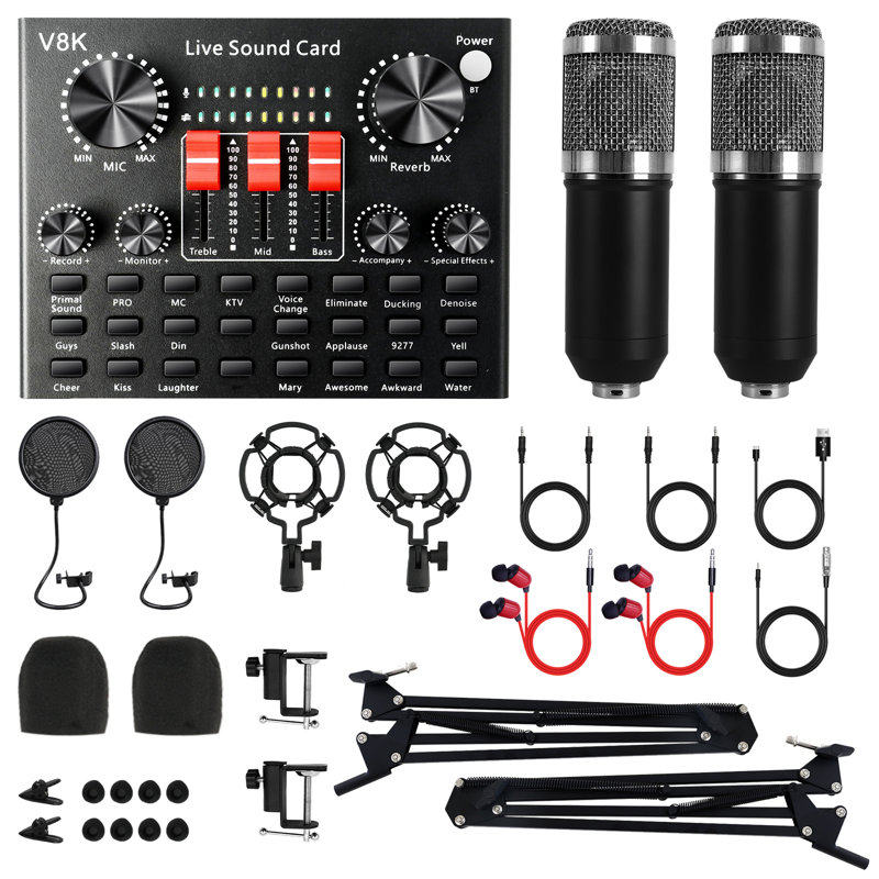 Ensemble de matériel de balado, ensemble de studio d'enregistrement avec deux micros BM800 et changeur de voix pour PC / mobile, diffusion en direct, chant, jeu, changeur de voix