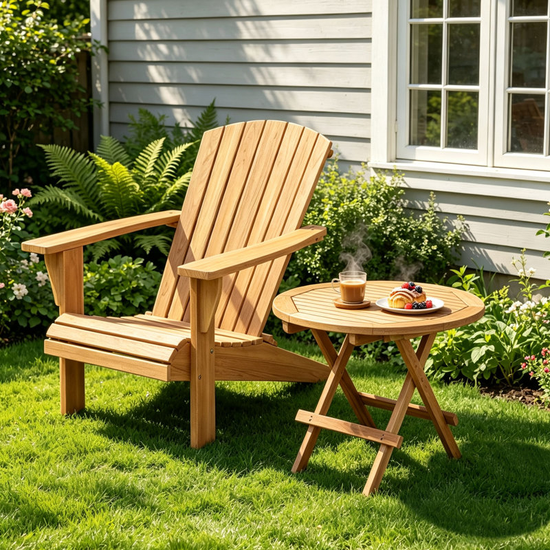 Chaslynn 2-Piece Teak Outdoor Seating Group, Outdoor Patio Set of 2 (1 Chair + 1 Side Table), 1 Round Table + 1 Chair