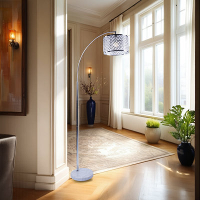 Lampe sur pied arquée 74 po avec abat-jour en cristal et base en marbre, élégante lampe arquée en cristal avec marbre et métal