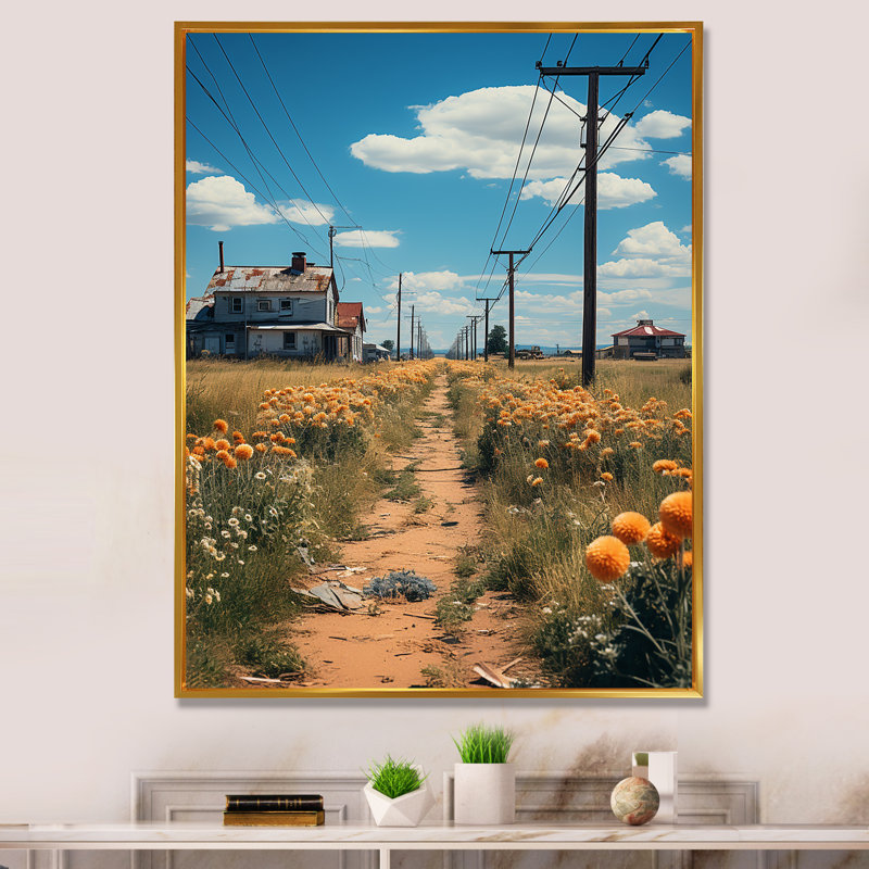 Power Lines Electric Reverie I - Cityscapes, impression d'art mural, H 20 po x l 12 po x P 1 po, Cadre flottant doré