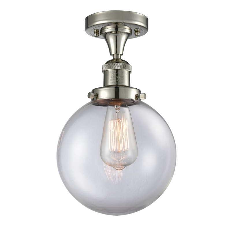 Plafonnier semi-encastré à globe simple 8 lumières Adelaida, Nickel poli, Transparent, Ampoule DEL 6 watts Vinage