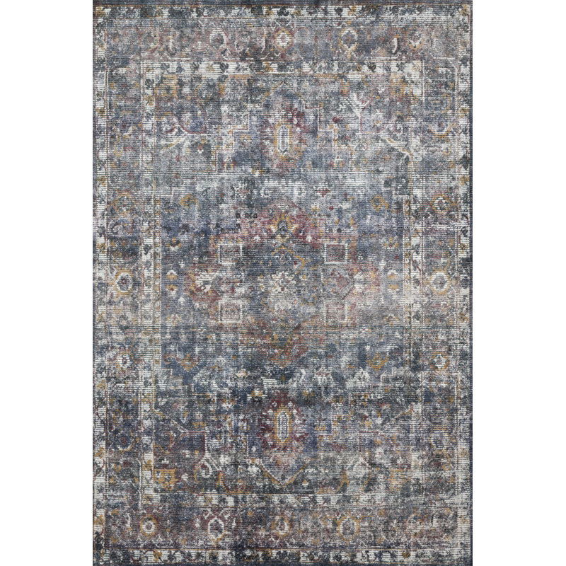 Bleu marine/Tapis décoratif blanc cassé tissé à la main à motif géométrique Breeden, Rectangle 7 pi 9 po x 9 pi 9 po