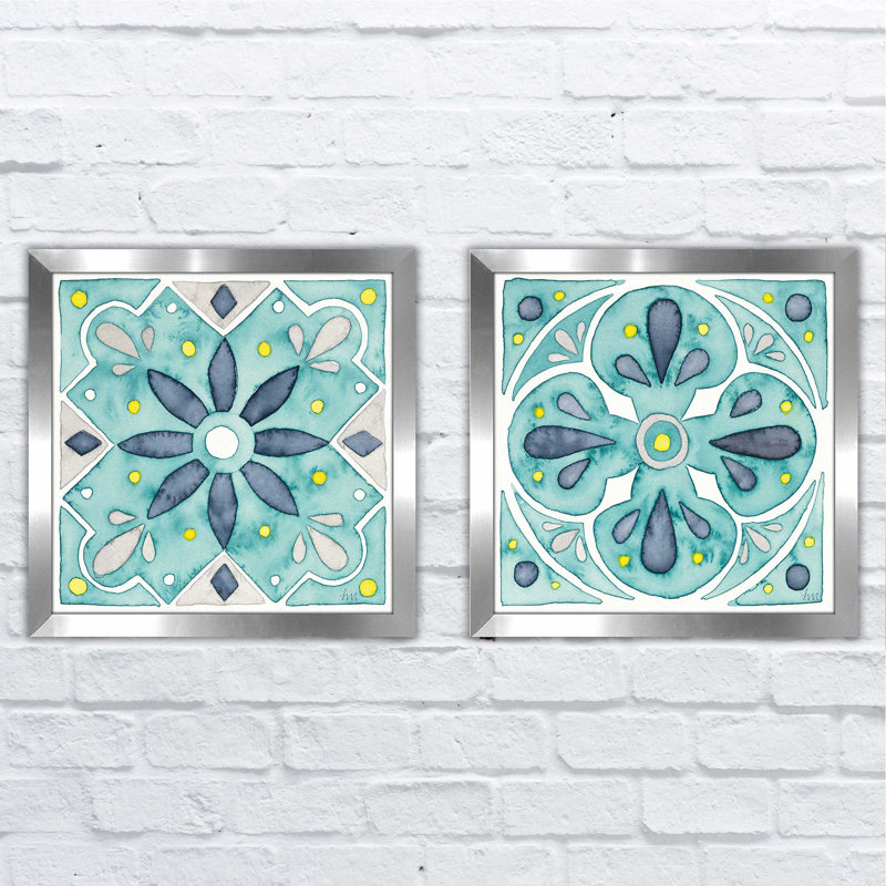 «Garden Getaway Tile V Teal», ensemble de 2 reproductions d'art sur papier, H 16,5 po x l 33 po x P 1 po, Pas de tapis