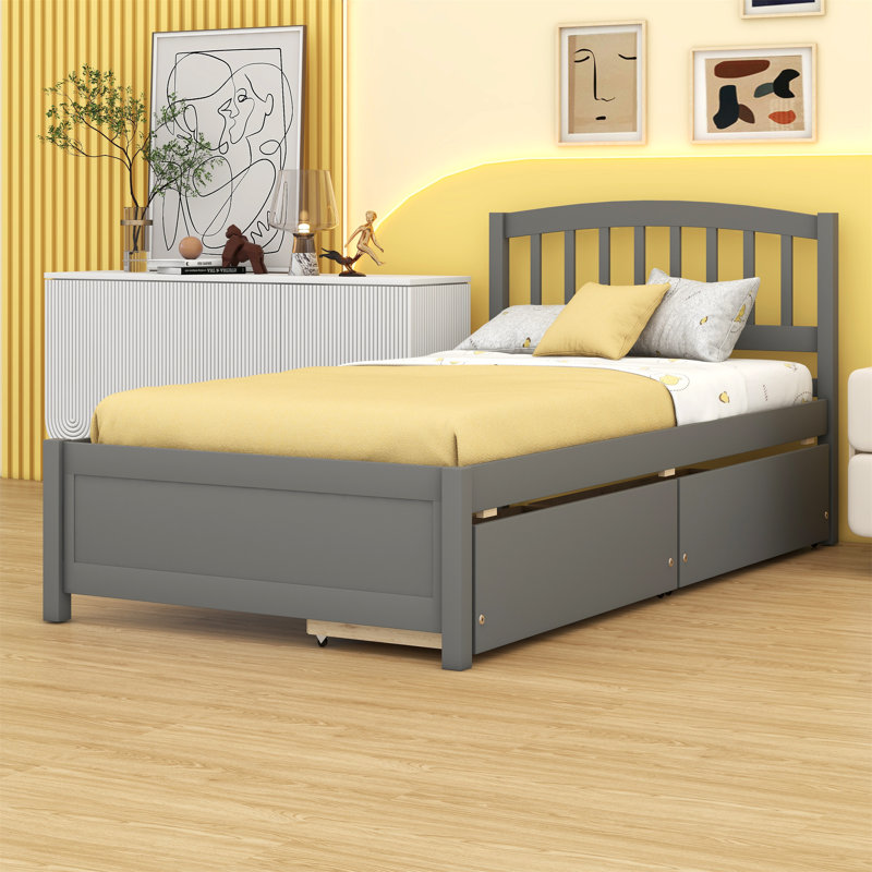 Platform Storage Bed  With Two Drawers, Gray
