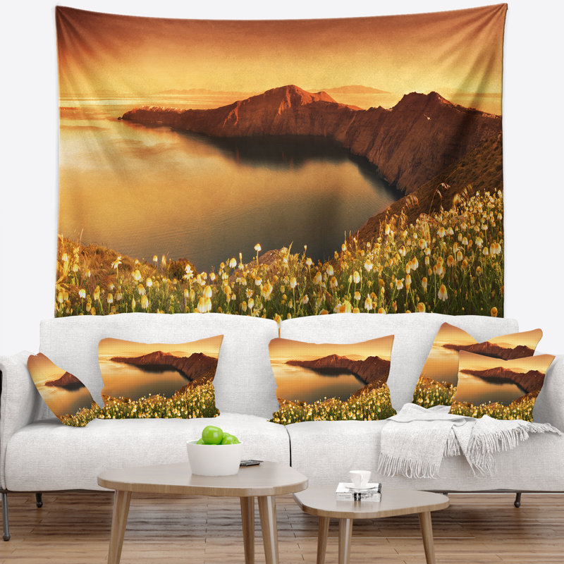 Wildflowers floral de soleil sur santorini tapisserie, H 50 po x l 60 po