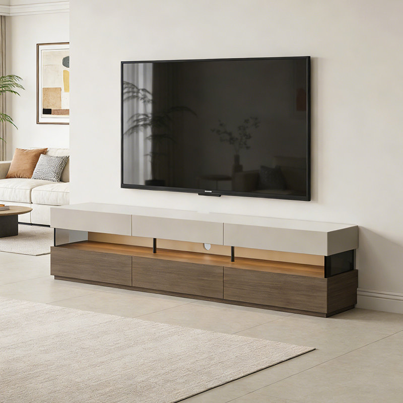 Meuble télé avec rangement Modern Fashion, H 19,68 po x L 78,74 po x l 15,74 po, Off White/Nut Brown