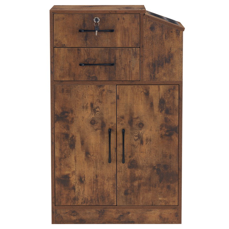 Armoire de rangement verrouillable avec porte-outils pour coiffeur, Brun
