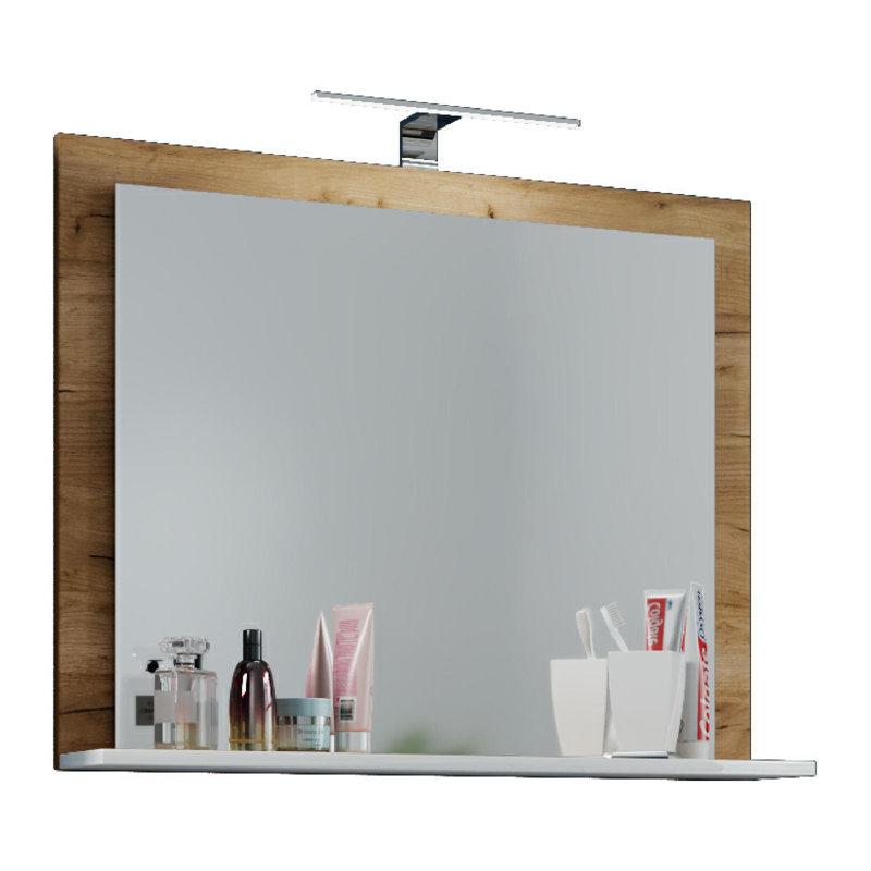 Elverda Flat Mirror with Shelves, 55cm H x 80cm W, Brown/White