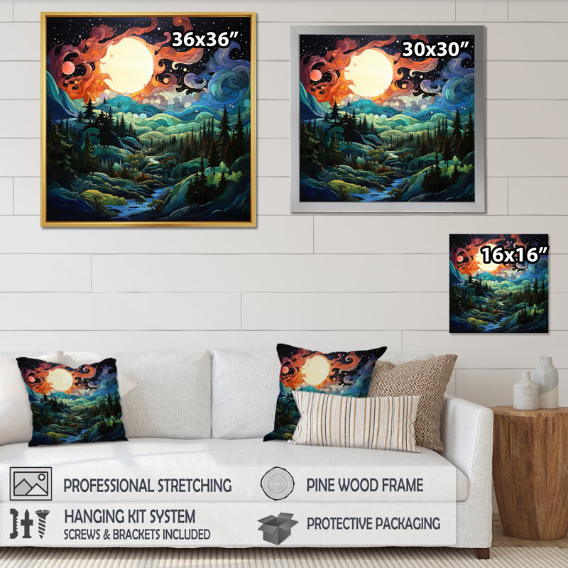 Paysage, aurores boréales Natures IV - impression, H 36 po x l 36 po x P 1,5 po, Cadre flottant doré
