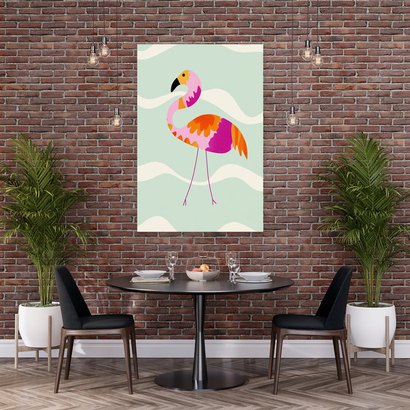 Tropical Pink Flamingo Abstract Colorful Modern Bird Flamingo Summer Tropical Wall Art Print 1 Piece Wrapped Canvas Wall Art