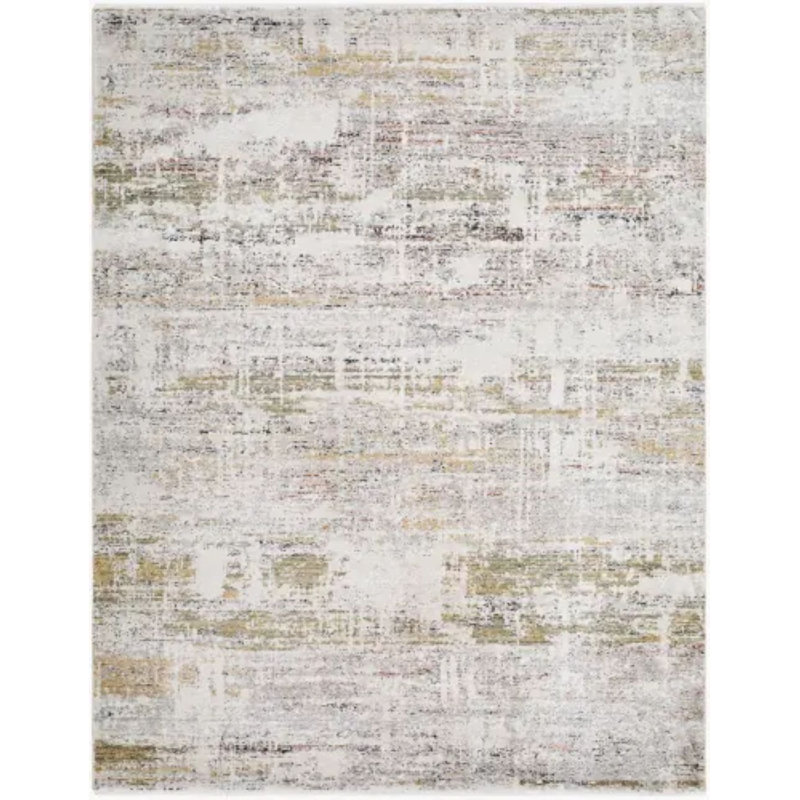 Wahnetta tissé à la machine, Ivory/Cream/Black/Brown/Green, Rectangle 6'7" x 9'