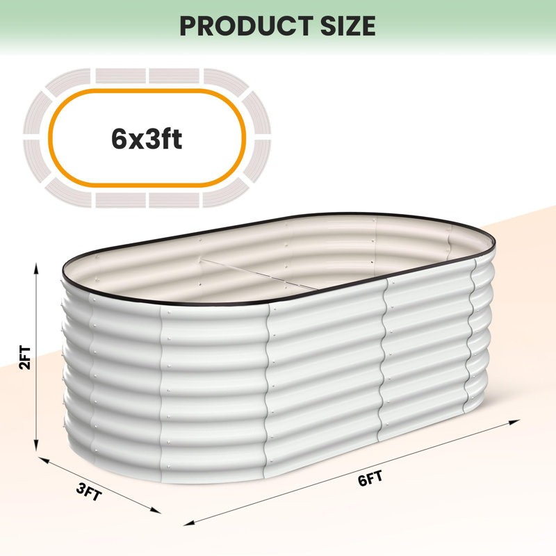 Metal Raised Garden Bed, Beige, 60cm H x 180cm W x 90cm D