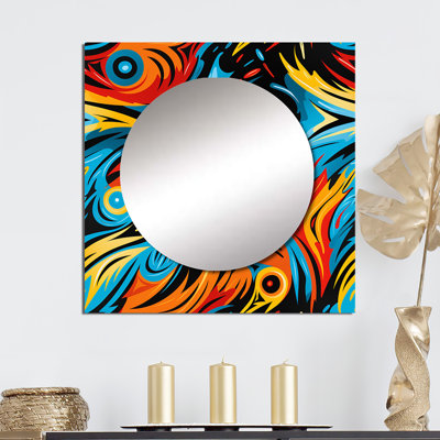Tribal Essence Paisley Feather II - Modern Square Mirror Wall Art For Bathroom