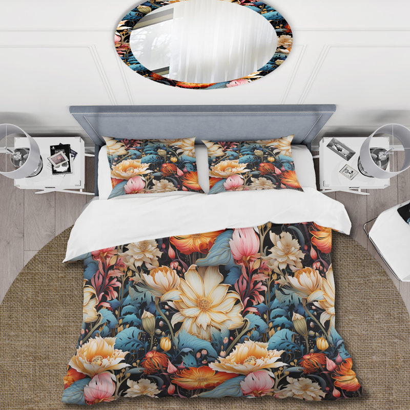 Cosmic Botany Botanical Pattern Floral Duvet Cover, Twin Duvet Cover + 1 Standard Sham