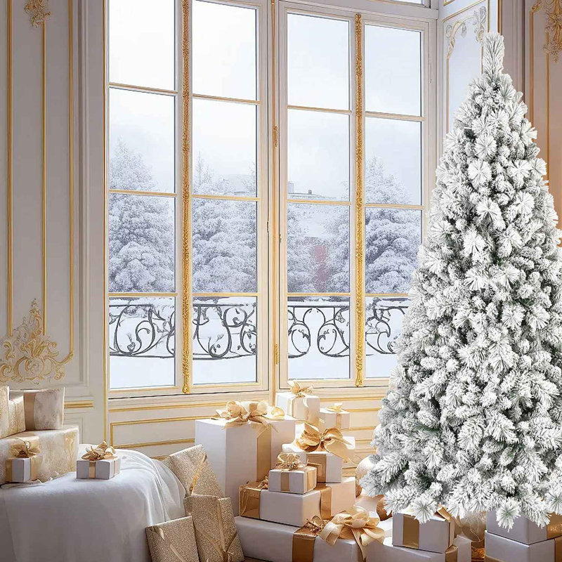 Arbre de Noël 7,5 pi avec 1252 pointes - PVC enneigé et branches à aiguilles dures, structure à charnières pour une installation facile, support en métal stable - arbre de Noël réaliste