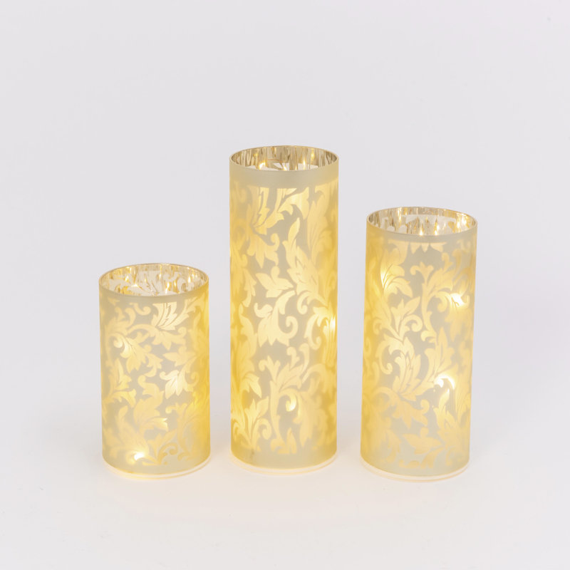 Champagne Gold Embossed Glass Luminary Set with String Lights