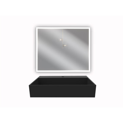 Juniper 24" Solid Surface Wall Mount Modern Minimalist Bathroom Sink and LED Mirror Set