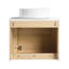Meuble-lavabo de 24 po avec lavabo d'art en céramique, 1 porte, contreplaqué - style moderne, couleur chêne blanc américain, dalle de pierre, surface lisse, facile à nettoyer, rangement spacieux, charnières, 45 poignées dissimulées