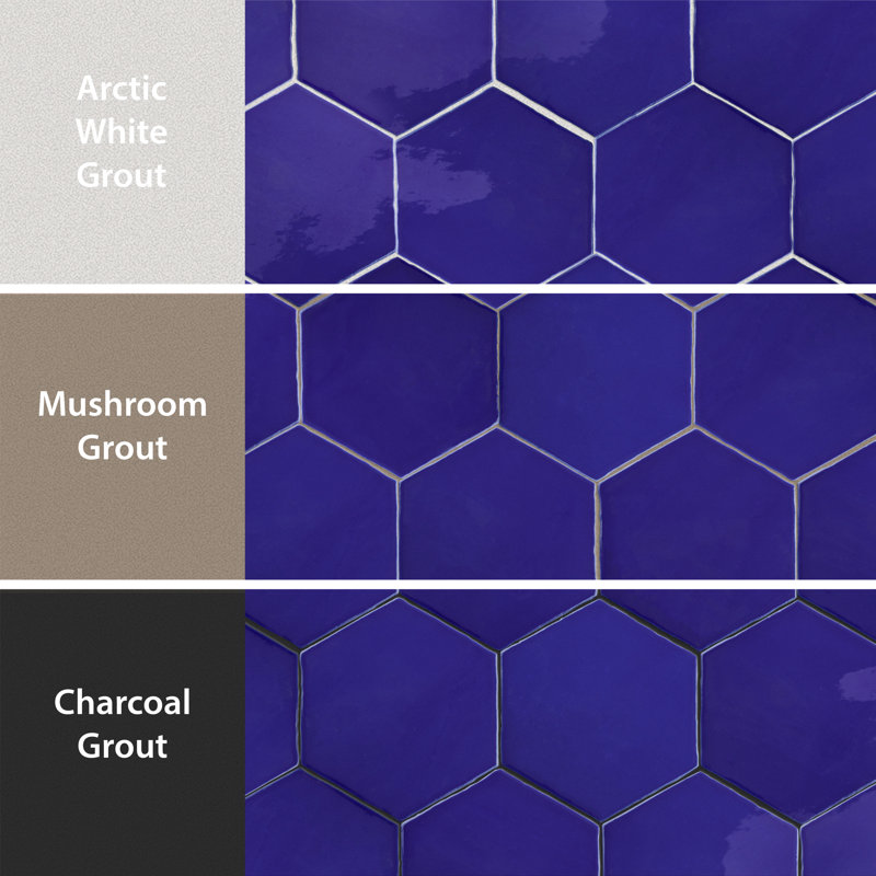 Viva Hex Antic Handmade 6" x 7" Ceramic Tile, Blue