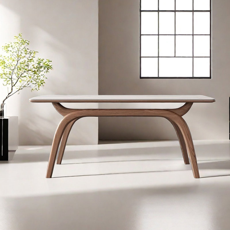 Simple white wax wood rock board dining table, 30.31"H x 78.74"L x 35.43"W