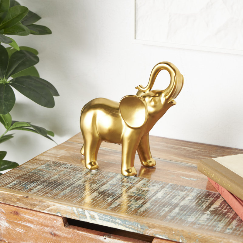 Henslee Ceramic Standing Elephant Decorative Sculpture, Gold